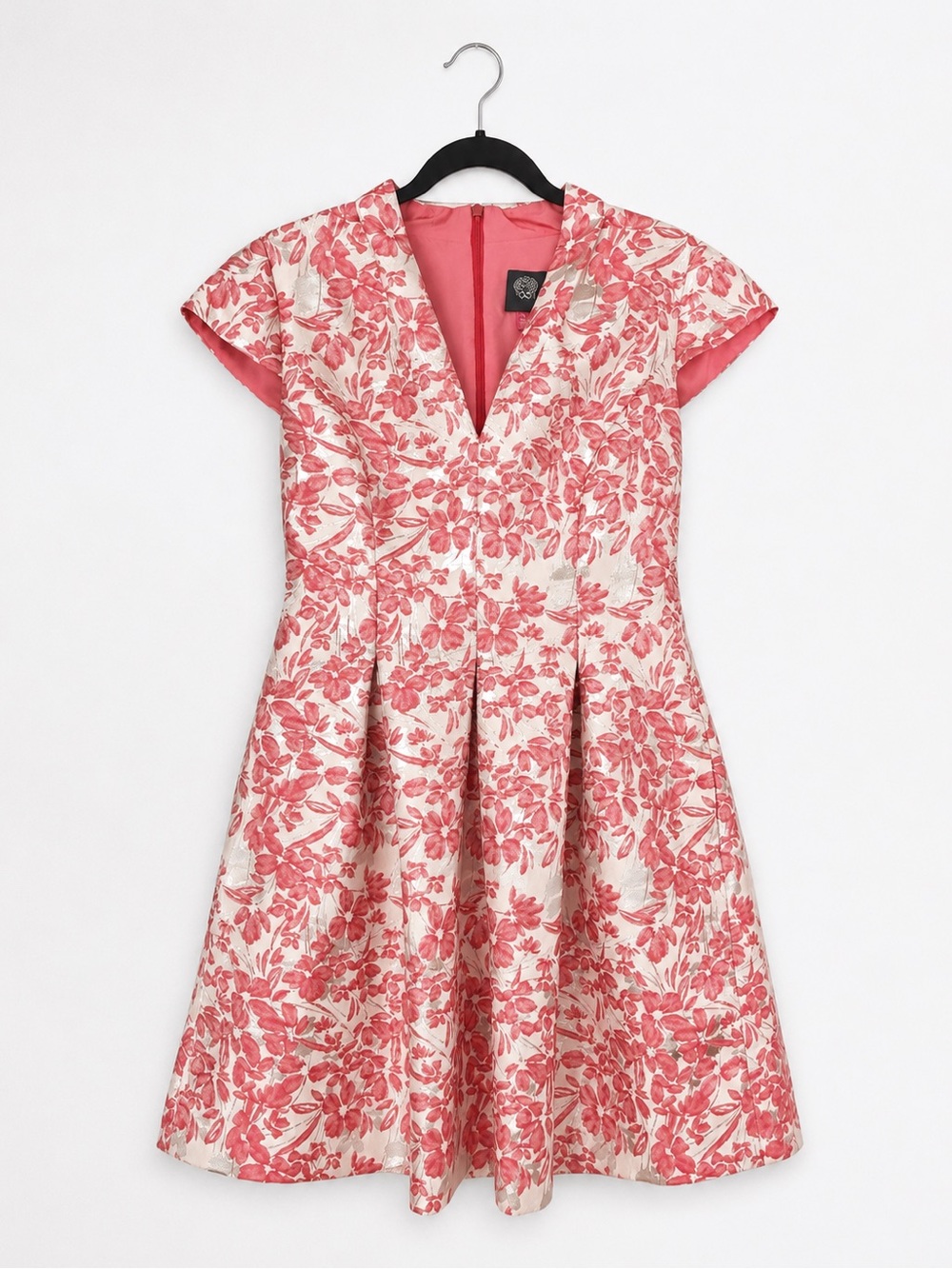 Vince Camuto Pink Ivory Metallic Floral Jacquard Dress